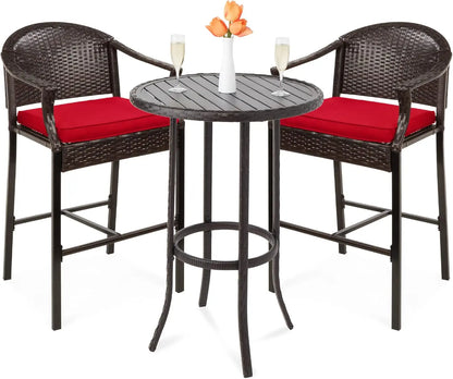 3-Piece Outdoor Wicker Bar Height Bistro Furniture