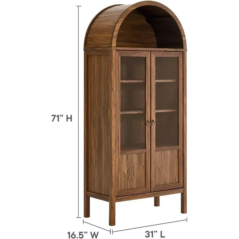 71" Tall Walnut Wood Display Cabinet
