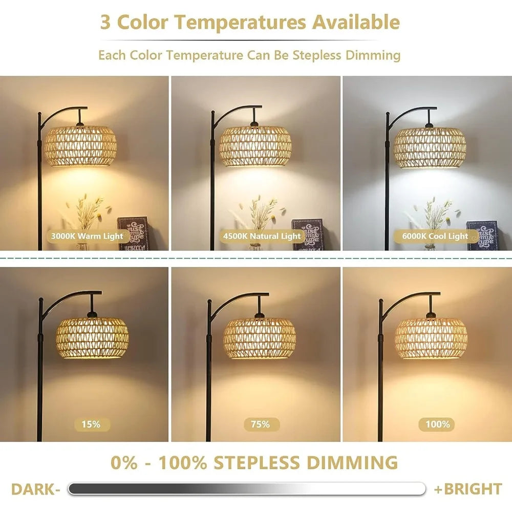 72.8" 2-shade Boho Wicker Floor Lamp