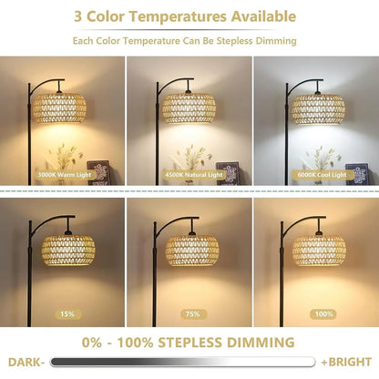 72.8" 2-shade Boho Wicker Floor Lamp