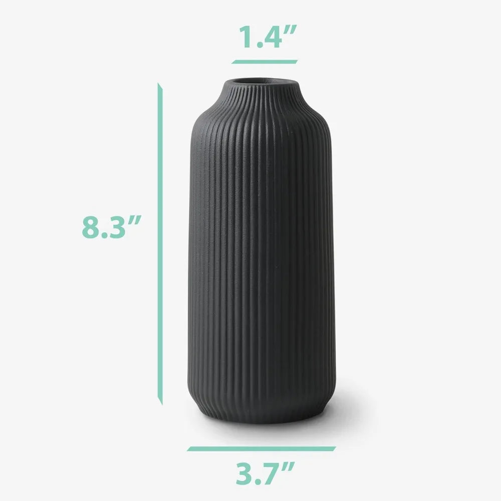 8.3"H Boho Matte Black Ceramic Vase