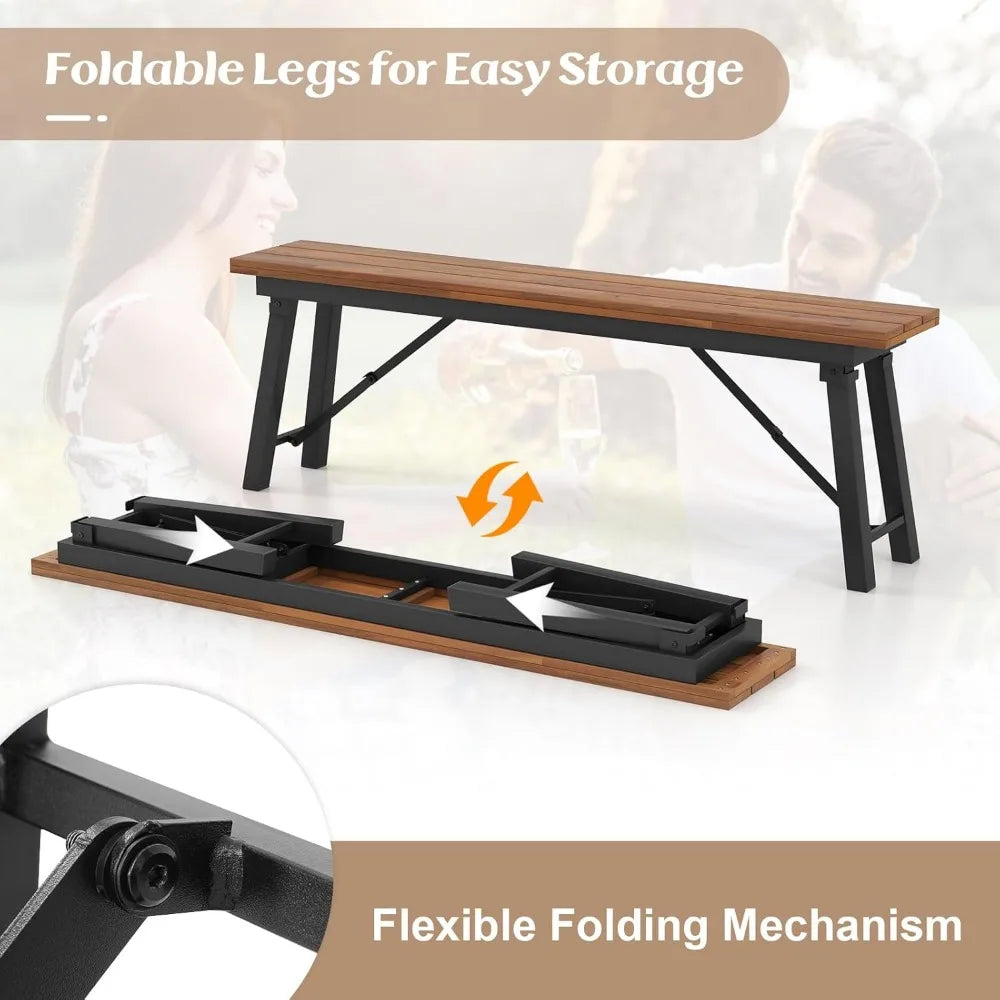 Set of 2-55" Outdoor Natural Acadia Wood Folding Benches