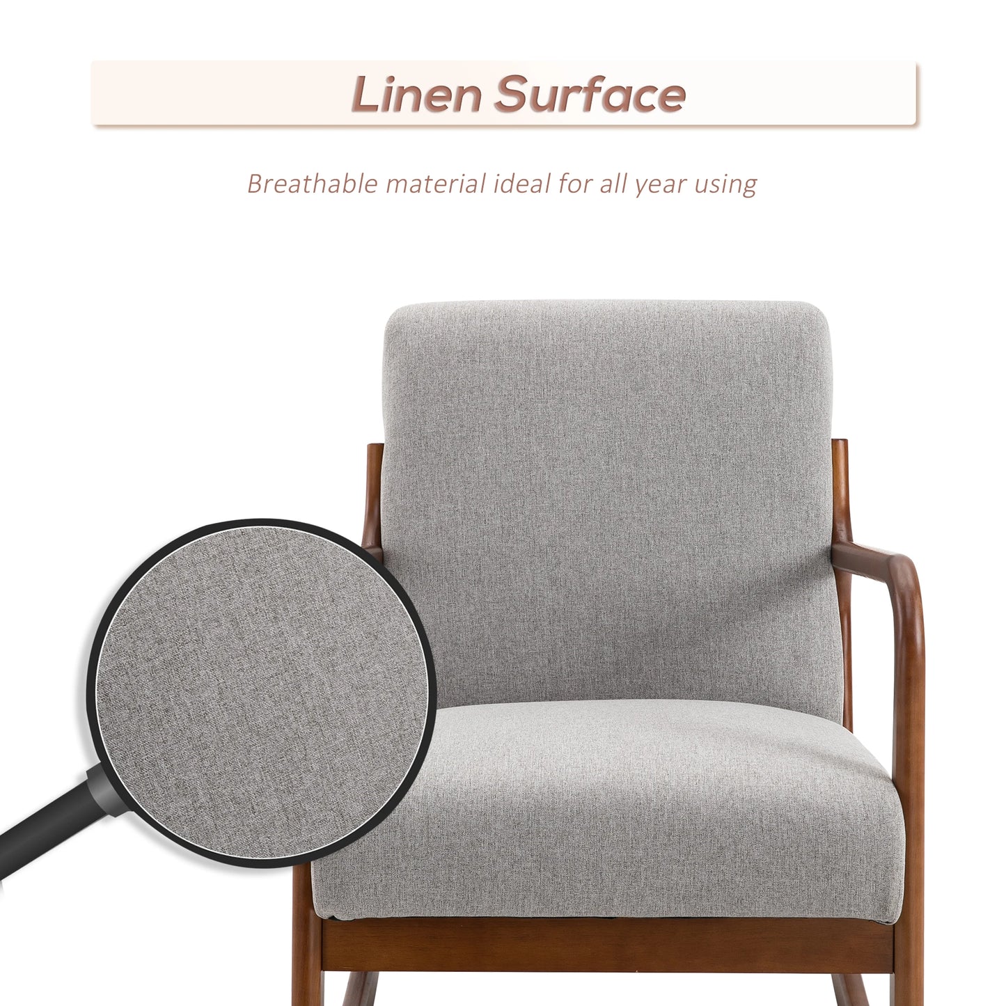 Wooden Framed Light Grey Linen Rocking Chair