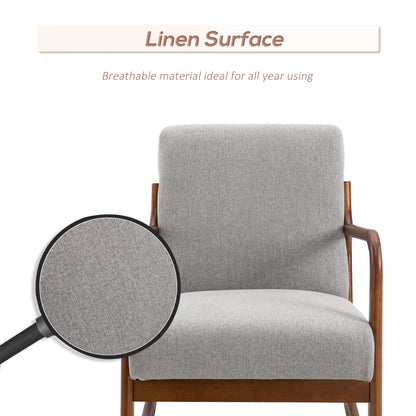 Wooden Framed Light Grey Linen Rocking Chair