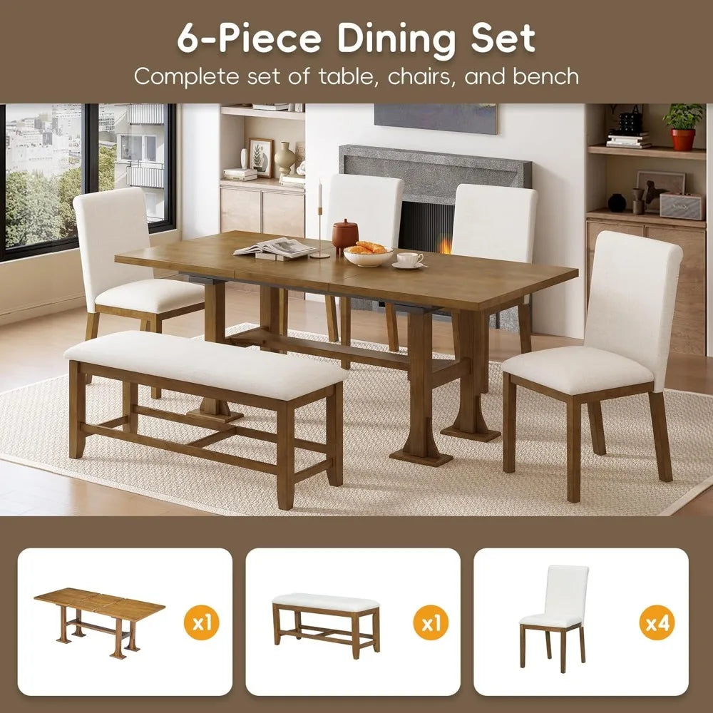 56-76"-L, 6-Piece Extendable Dining Table Set