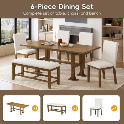 56-76"-L, 6-Piece Extendable Dining Table Set