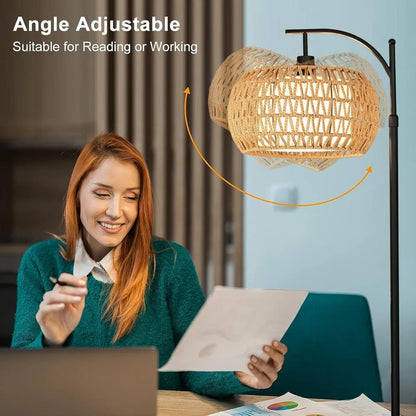 72.8" 2-shade Boho Wicker Floor Lamp