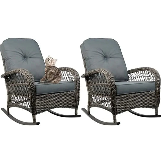 Set of 2-Outdoor Wicker Rocking Chairs